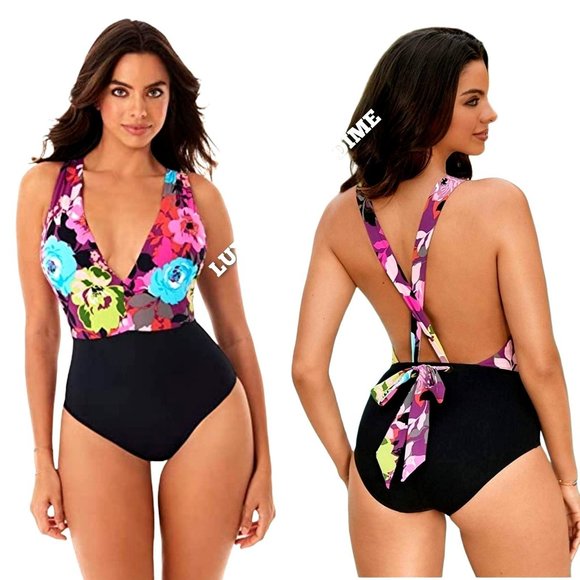 Miraclesuit Other - SKINNY DIPPERS One-Piece Lady Godiva Plunging V-neck Flower Shop Swimwear
